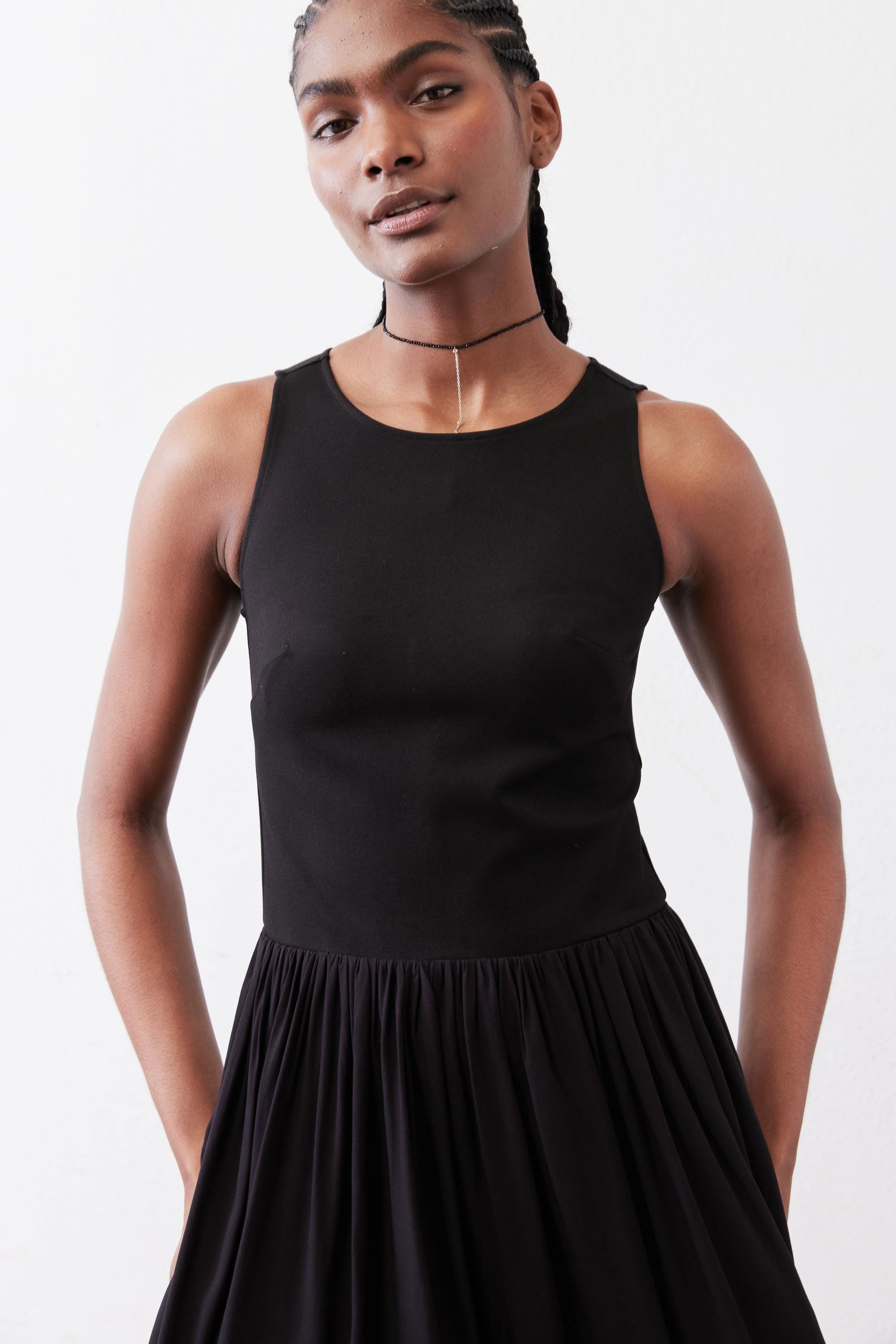 High-Neck Tank Midi Dress in Black