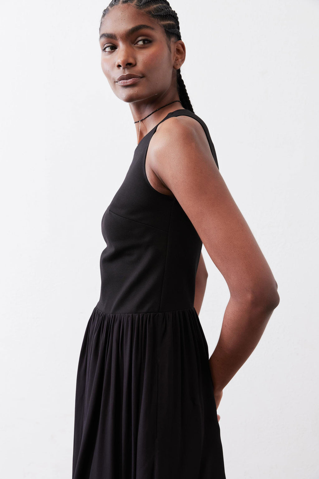 High-Neck Tank Midi Dress in Black