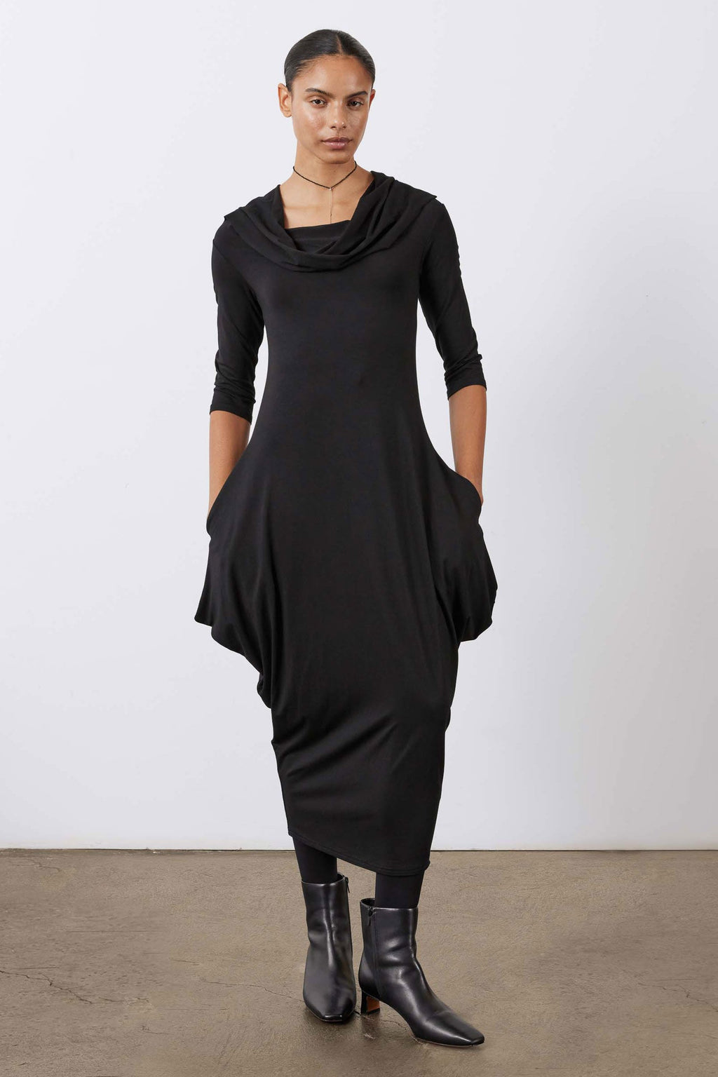 Off-Shoulder Drape-Neck Maxi Dress in Black