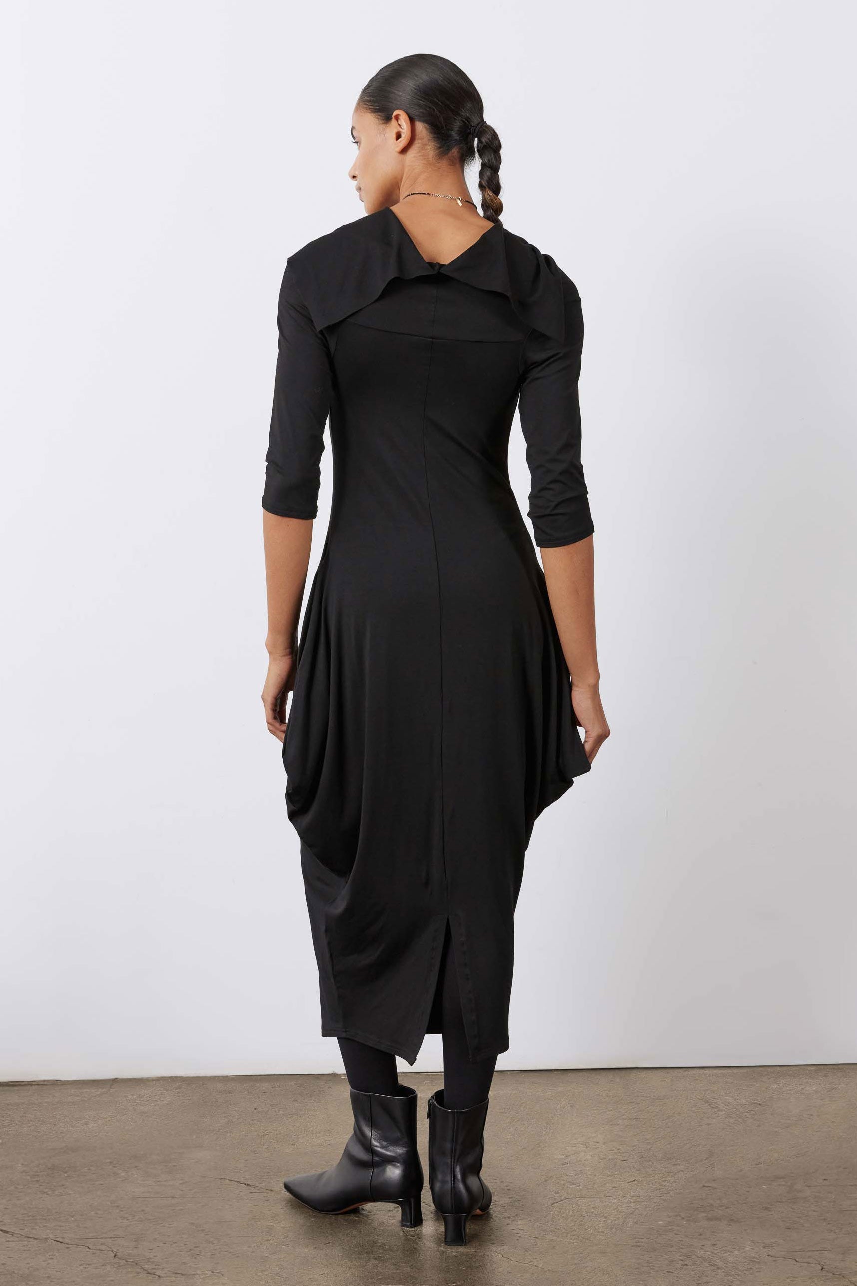 Off-Shoulder Drape-Neck Maxi Dress in Black