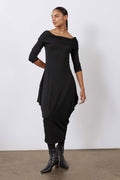 Off-Shoulder Drape-Neck Maxi Dress in Black