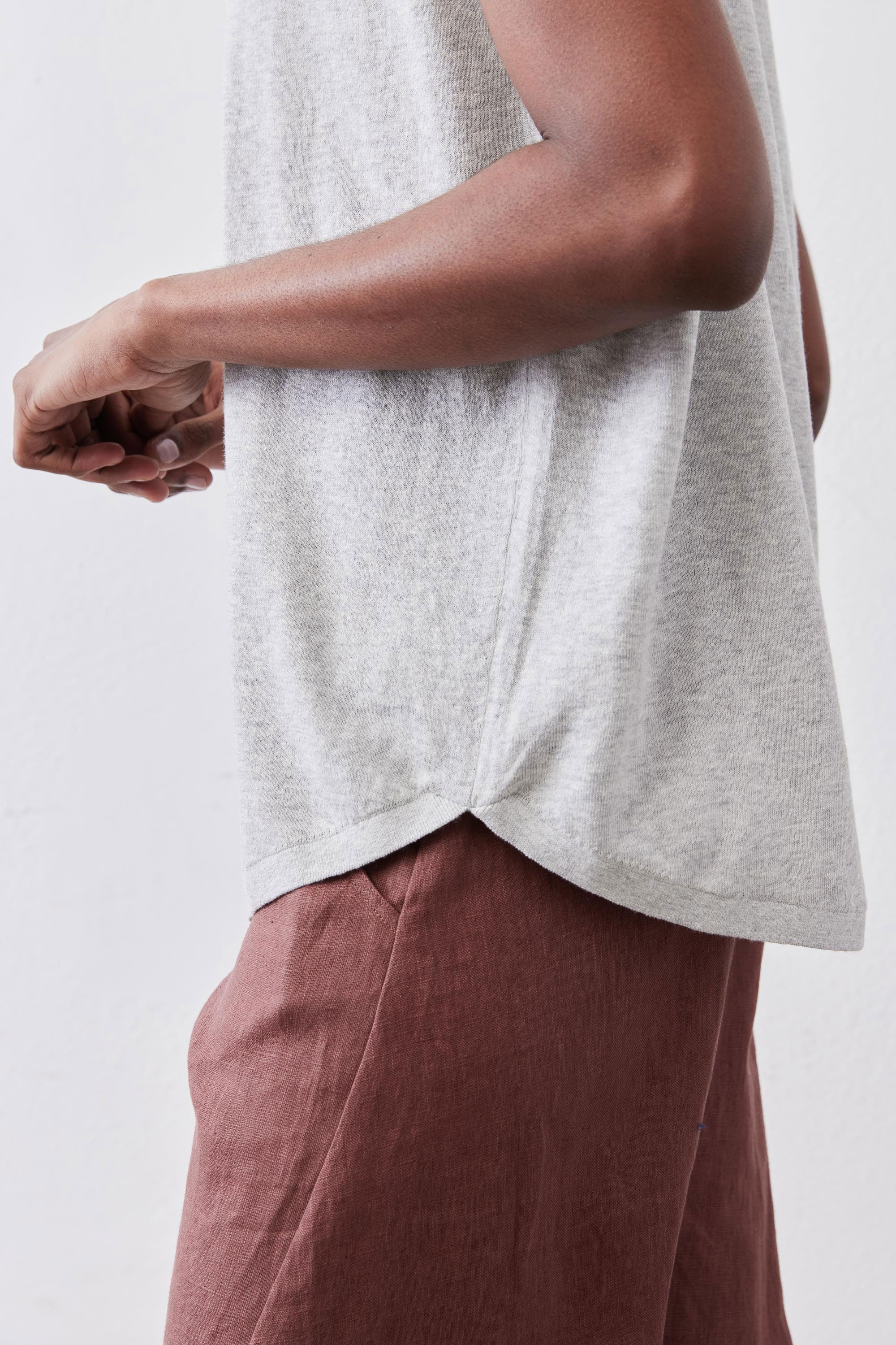 Oversized Cap-Sleeve Lightweight Knit Top in Dawn Fog