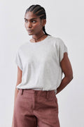 Oversized Cap-Sleeve Lightweight Knit Top in Dawn Fog