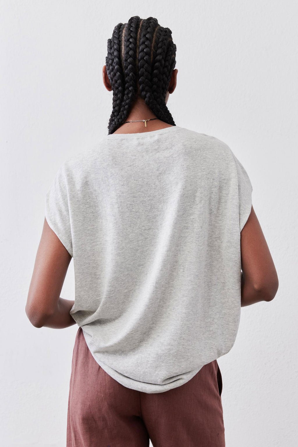 Oversized Cap-Sleeve Lightweight Knit Top in Dawn Fog
