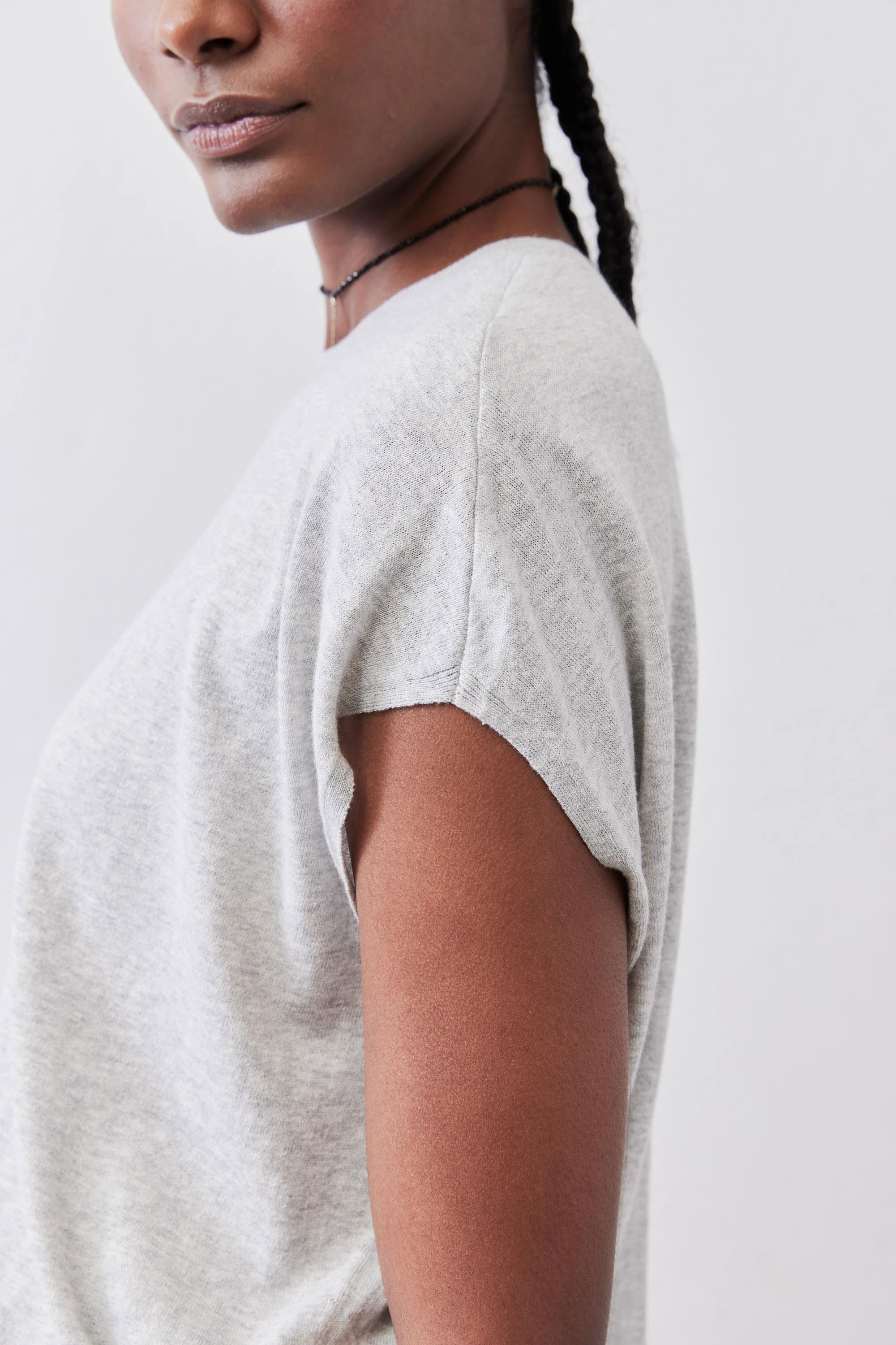 Oversized Cap-Sleeve Lightweight Knit Top in Dawn Fog