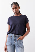 Oversized Dolman-Sleeve Lightweight Knit Top in Midnight Navy