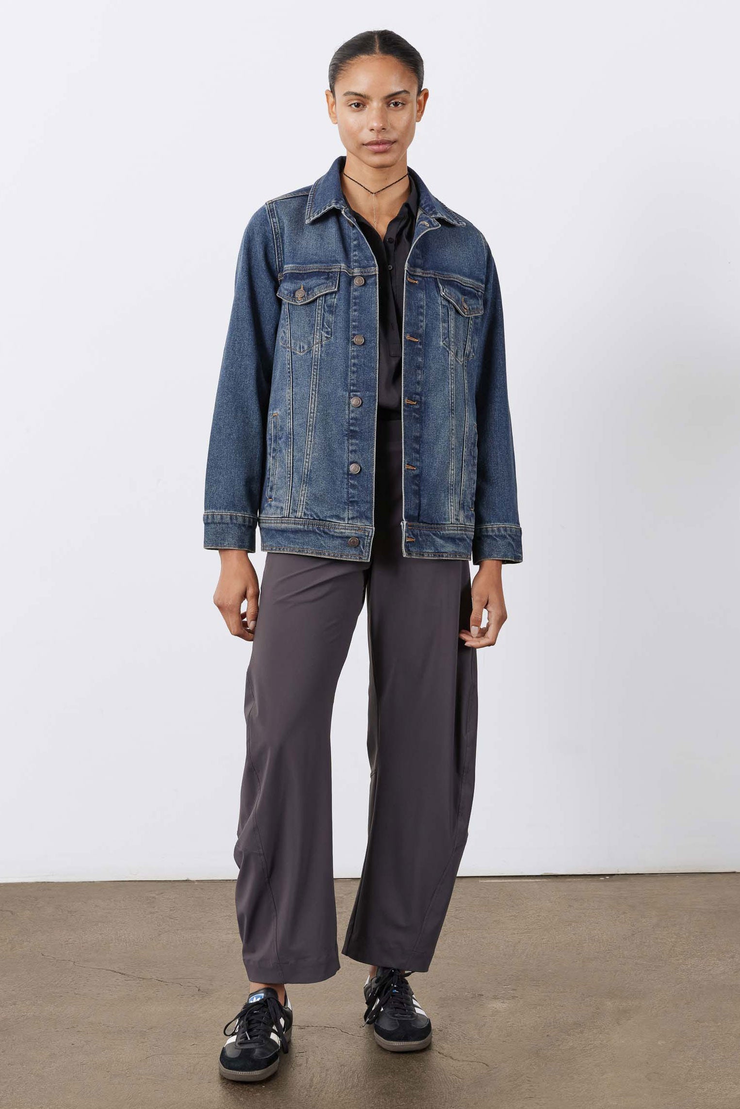 Longline Medium-Wash Denim Jacket