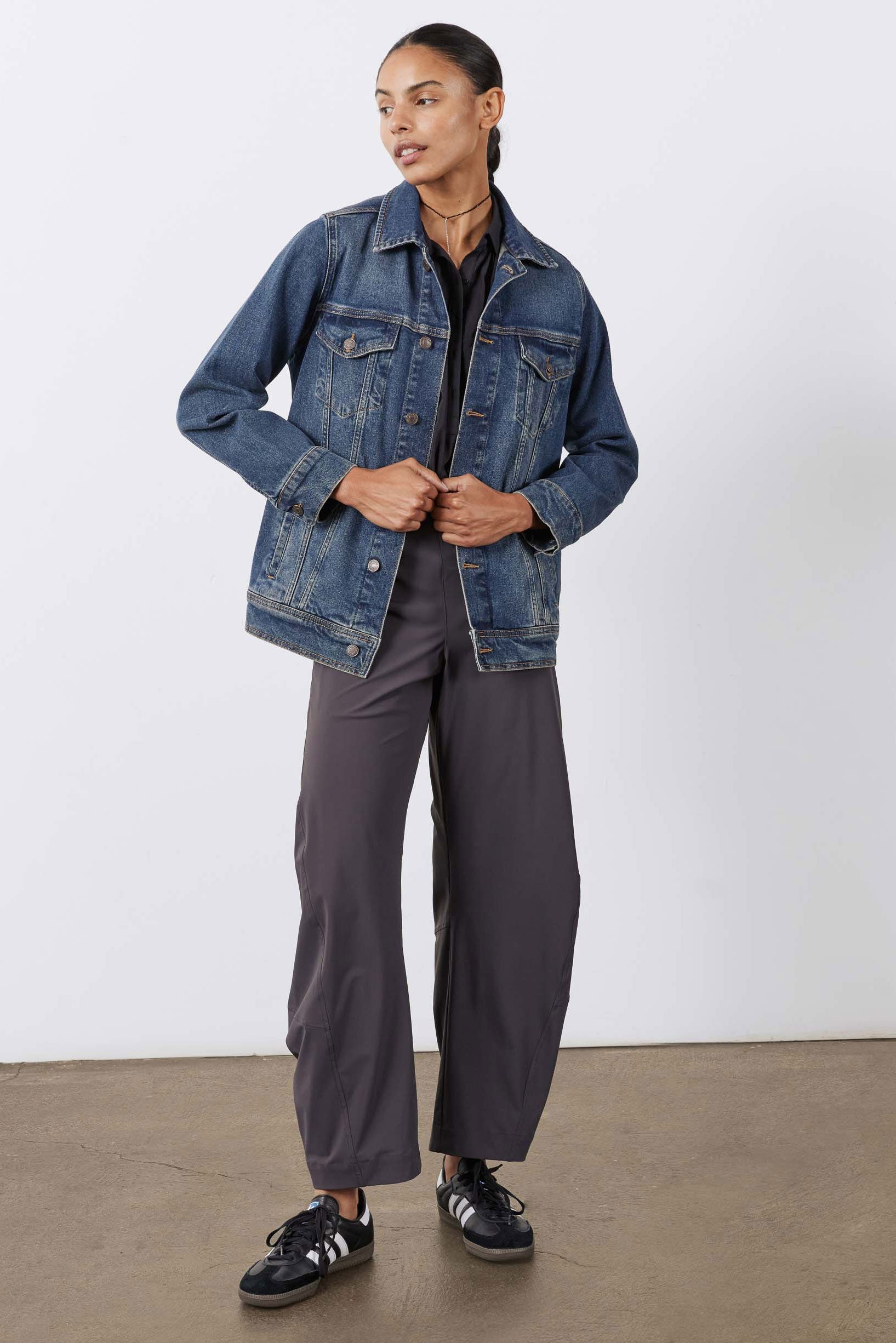 Longline Medium-Wash Denim Jacket