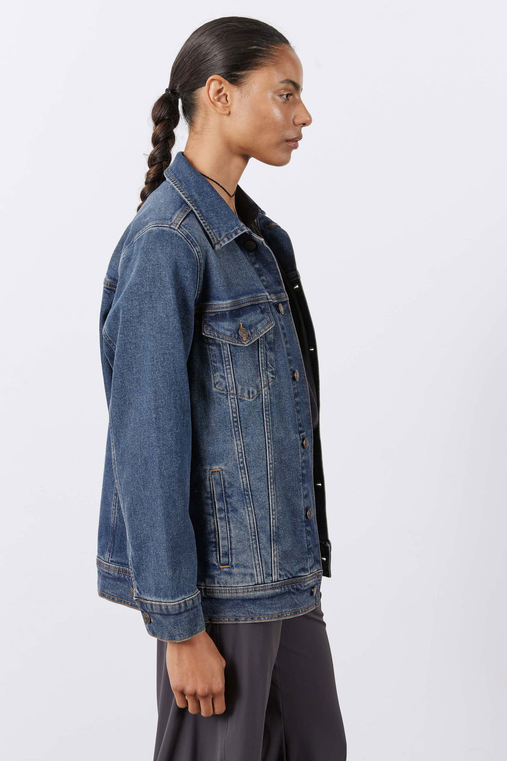 Longline Medium-Wash Denim Jacket
