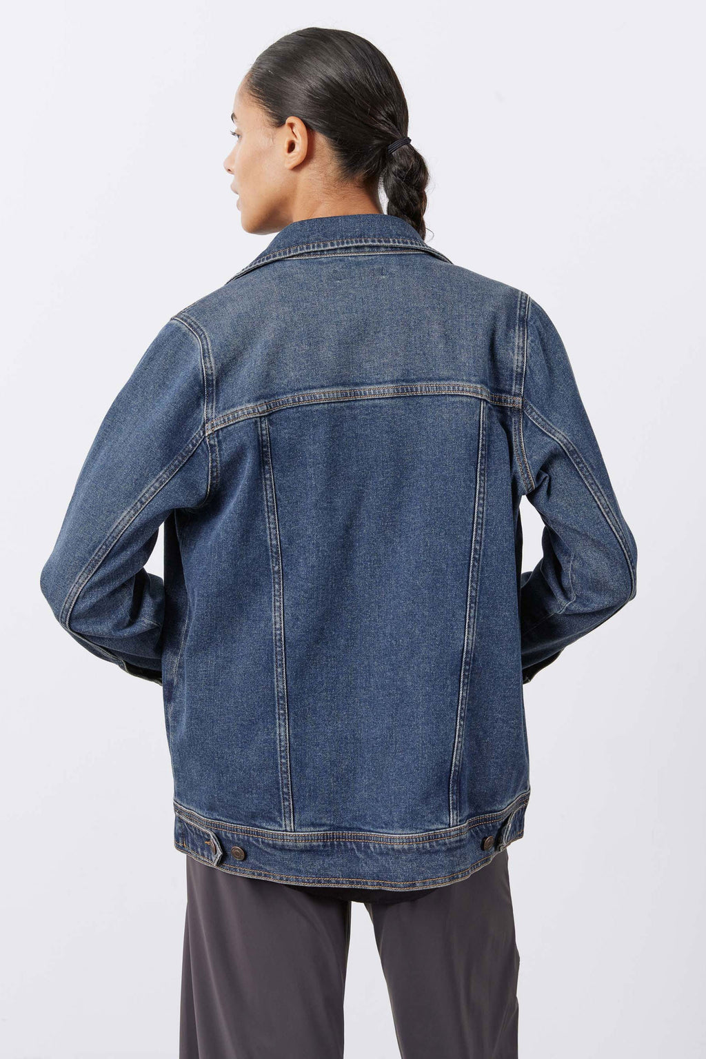 Longline Medium-Wash Denim Jacket