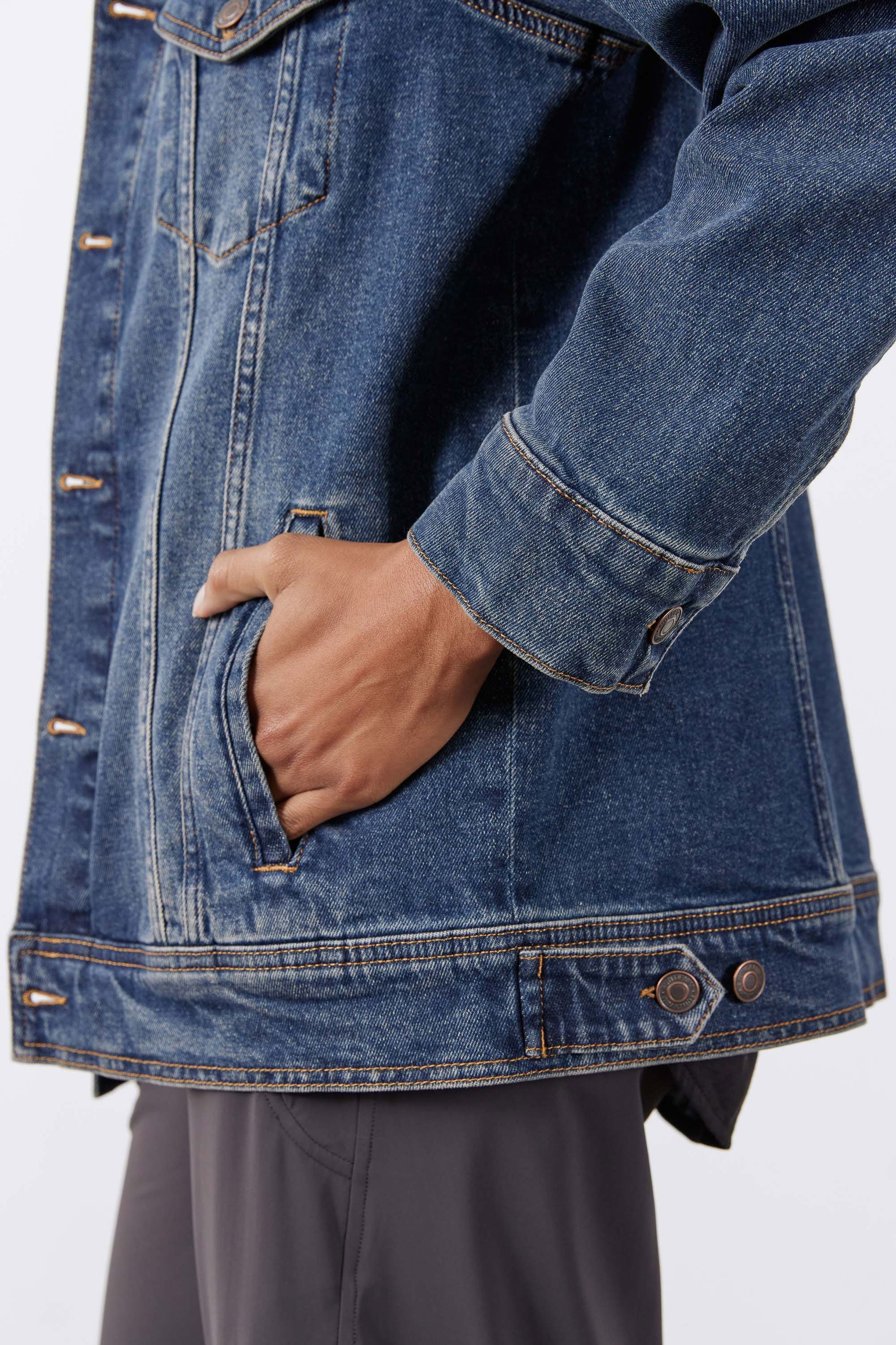Longline Medium-Wash Denim Jacket