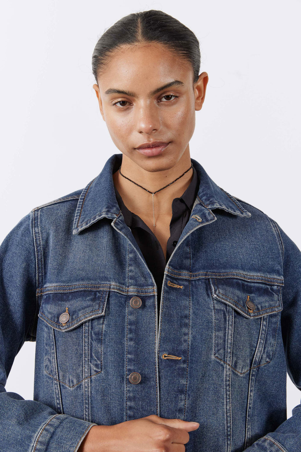 Longline Medium-Wash Denim Jacket