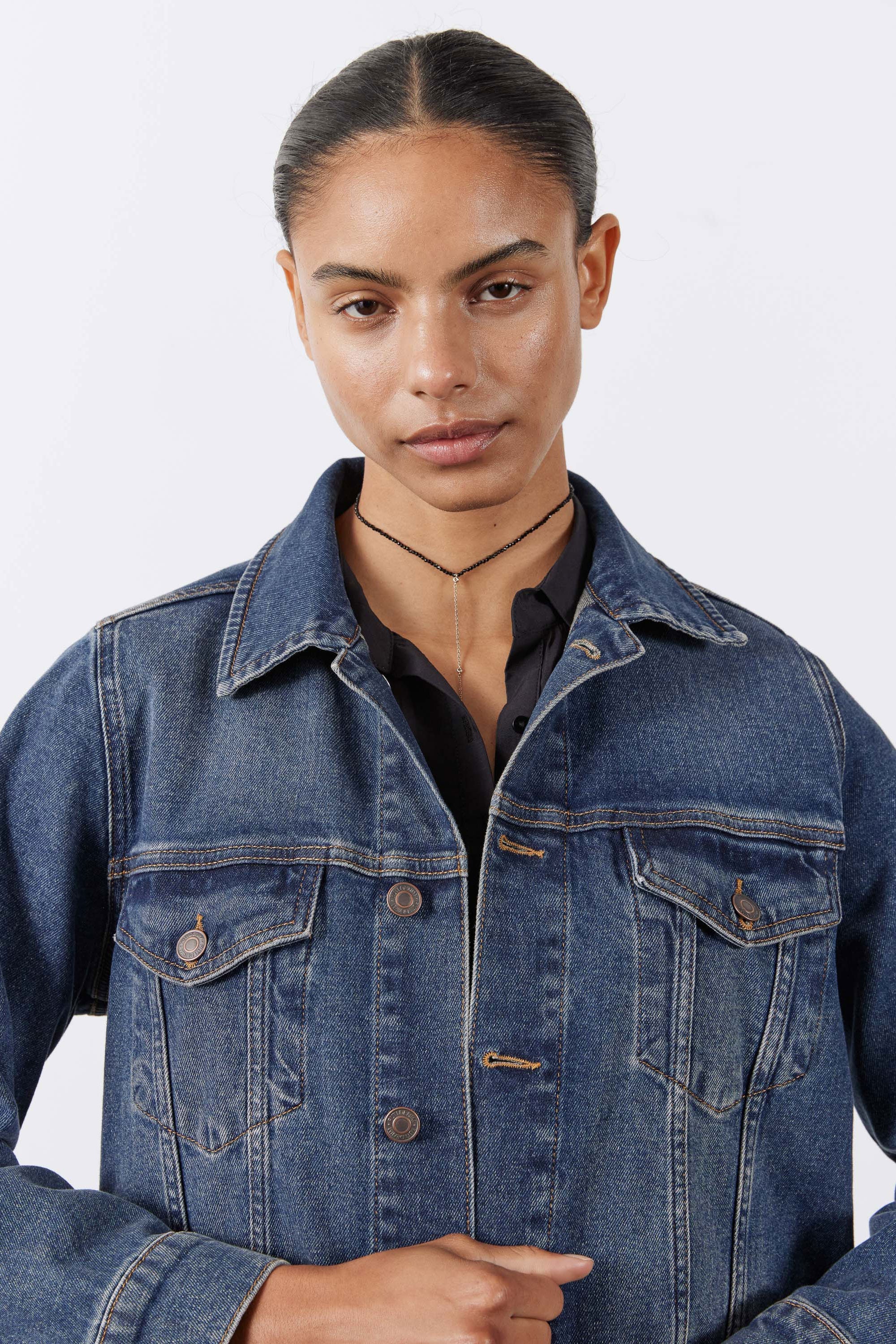 Longline Medium-Wash Denim Jacket