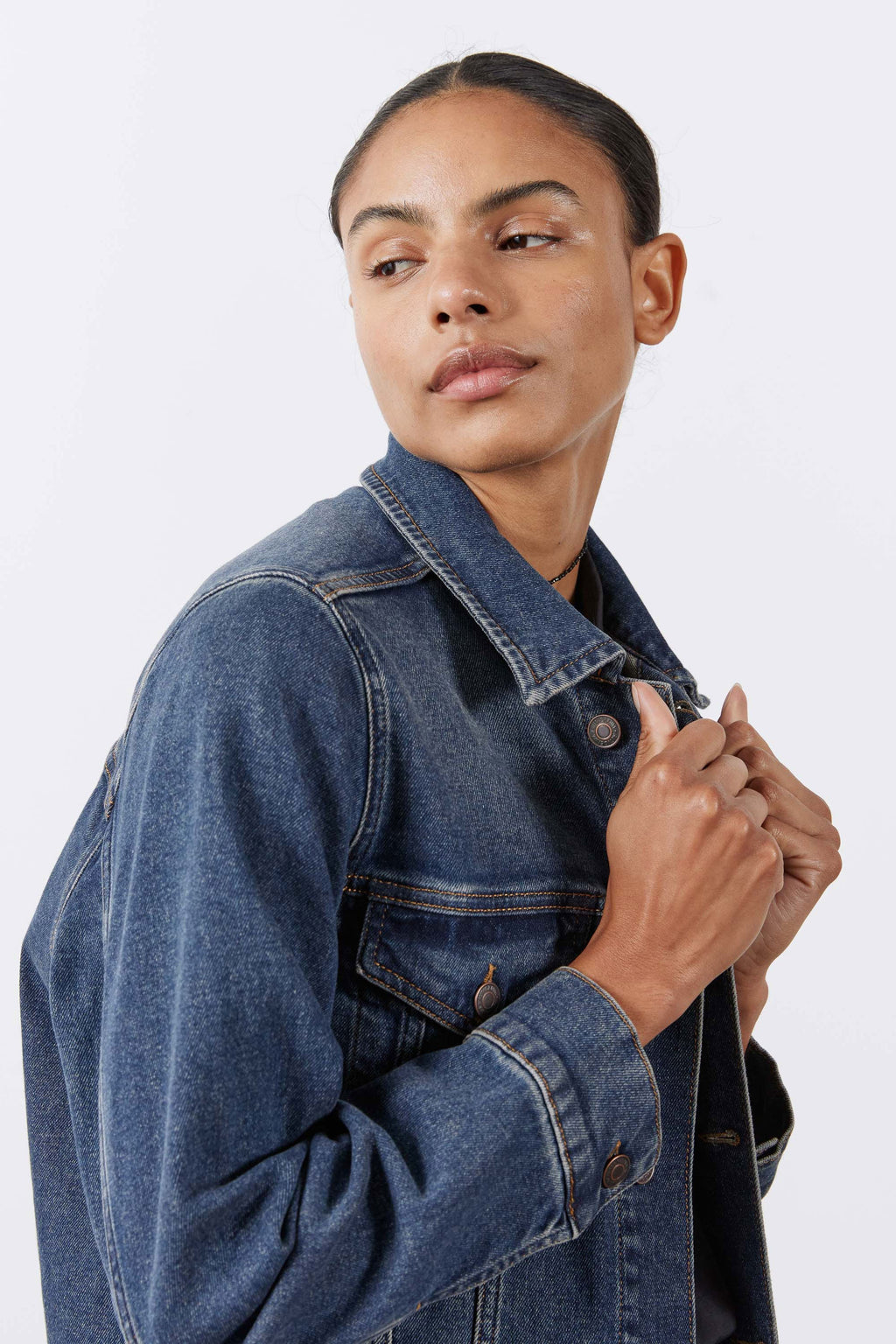 Longline Medium-Wash Denim Jacket
