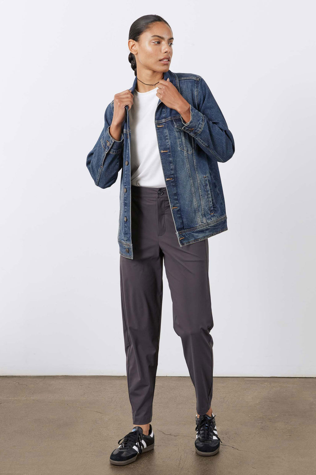 Longline Medium-Wash Denim Jacket