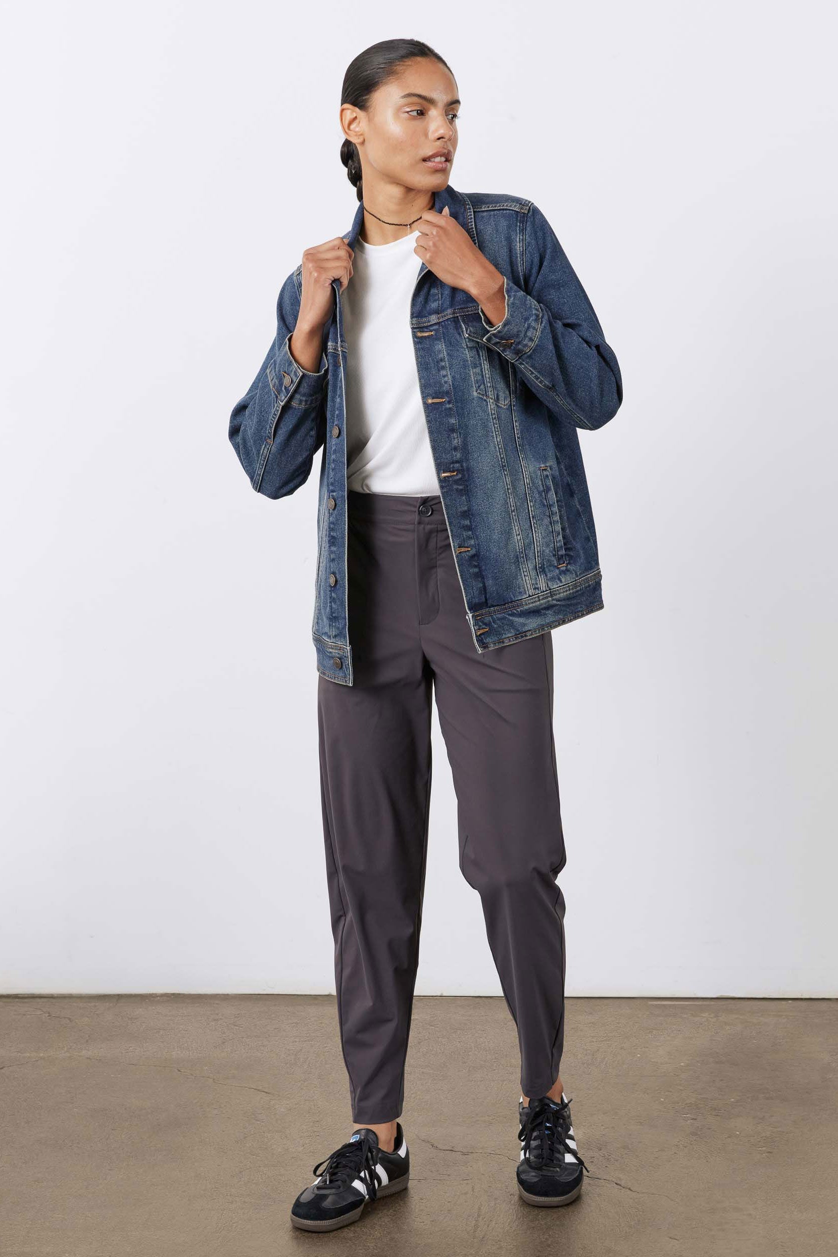 Longline Medium-Wash Denim Jacket