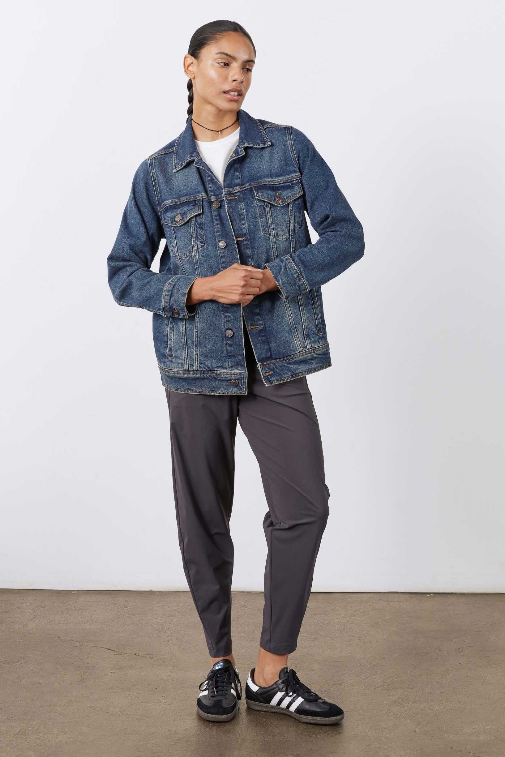 Longline Medium-Wash Denim Jacket