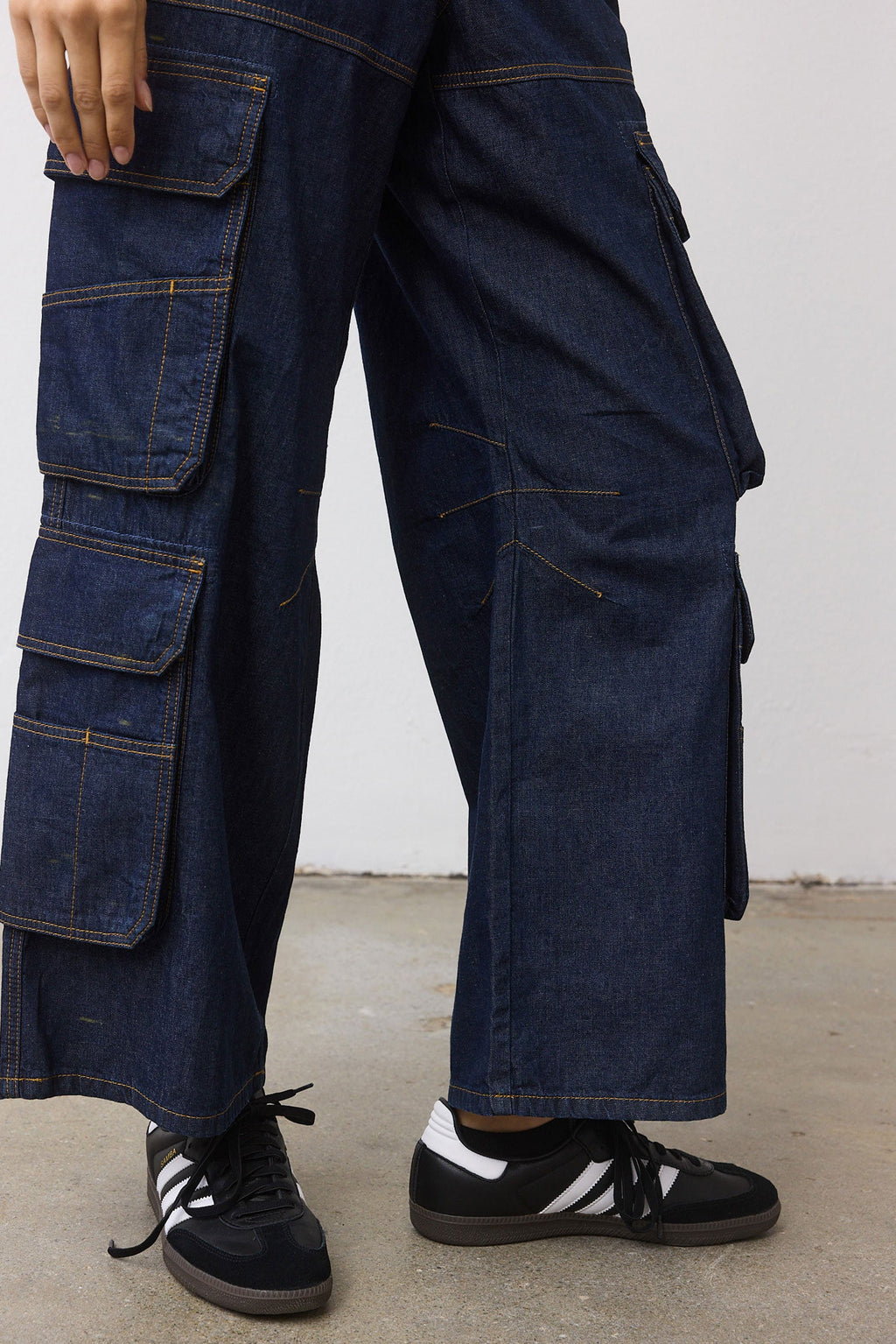 Petite Wide-Leg Light Denim Cargo Pants
