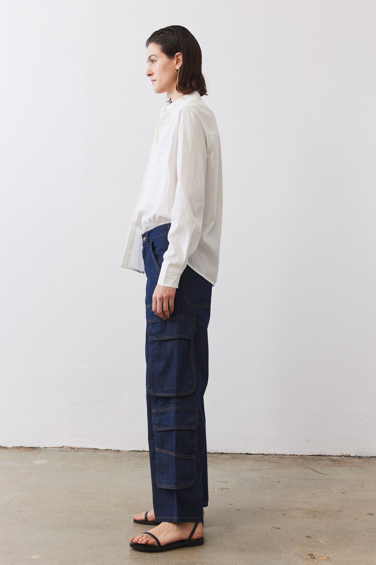 Petite Wide-Leg Light Denim Cargo Pants