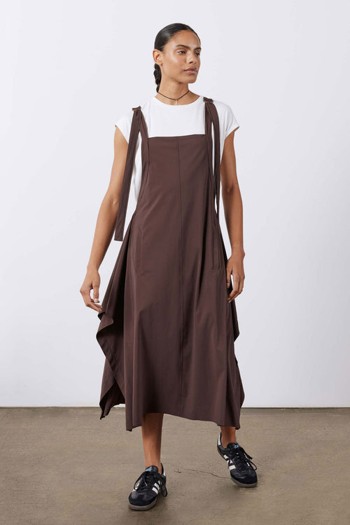 Adjustable-Strap Sarafan Dress in Coffee