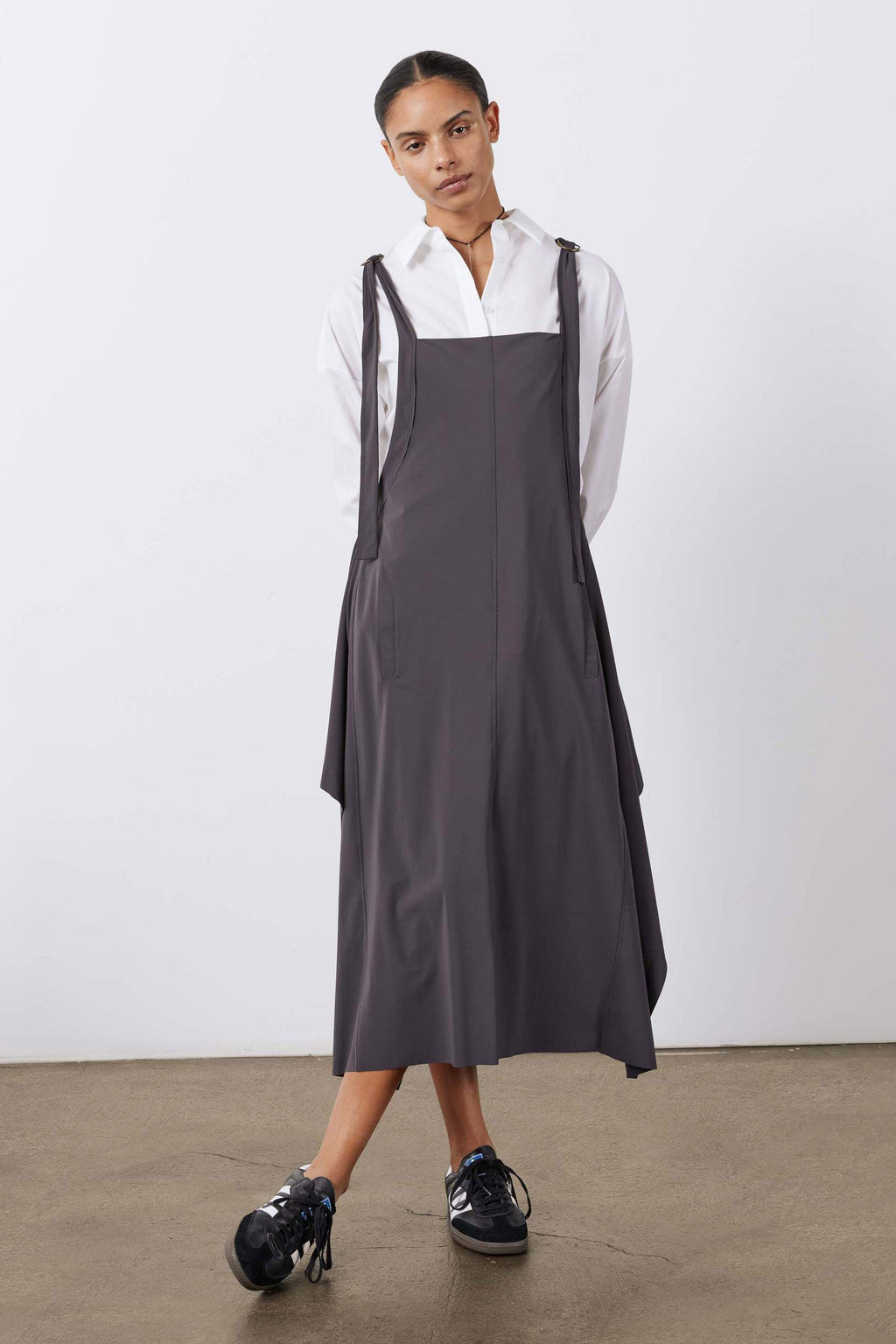 Adjustable-Strap Sarafan Dress in Graphite