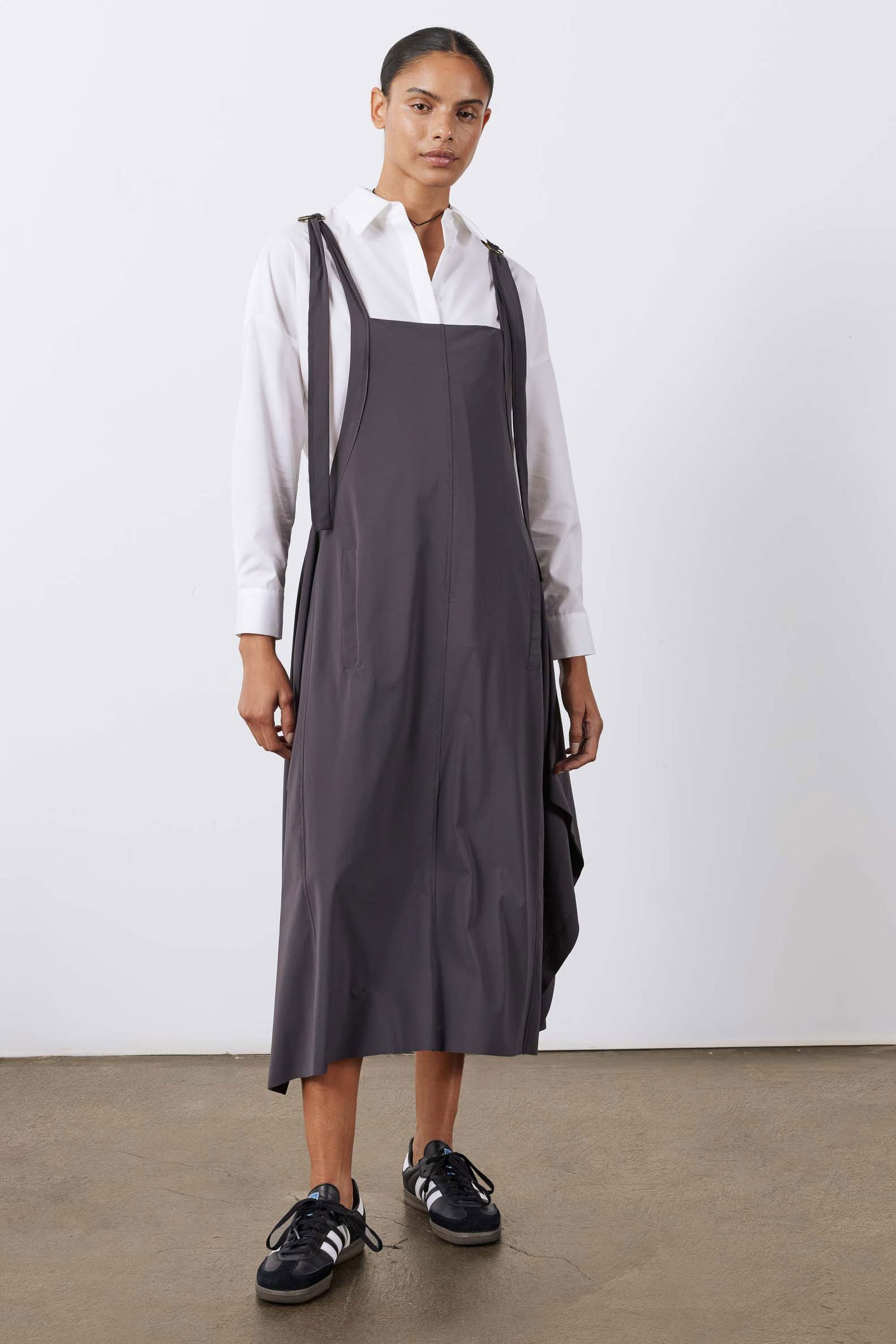 Adjustable-Strap Sarafan Dress in Graphite