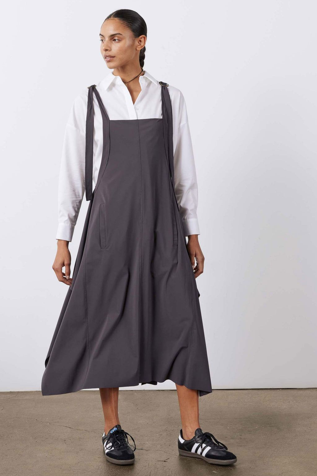 Adjustable-Strap Sarafan Dress in Graphite