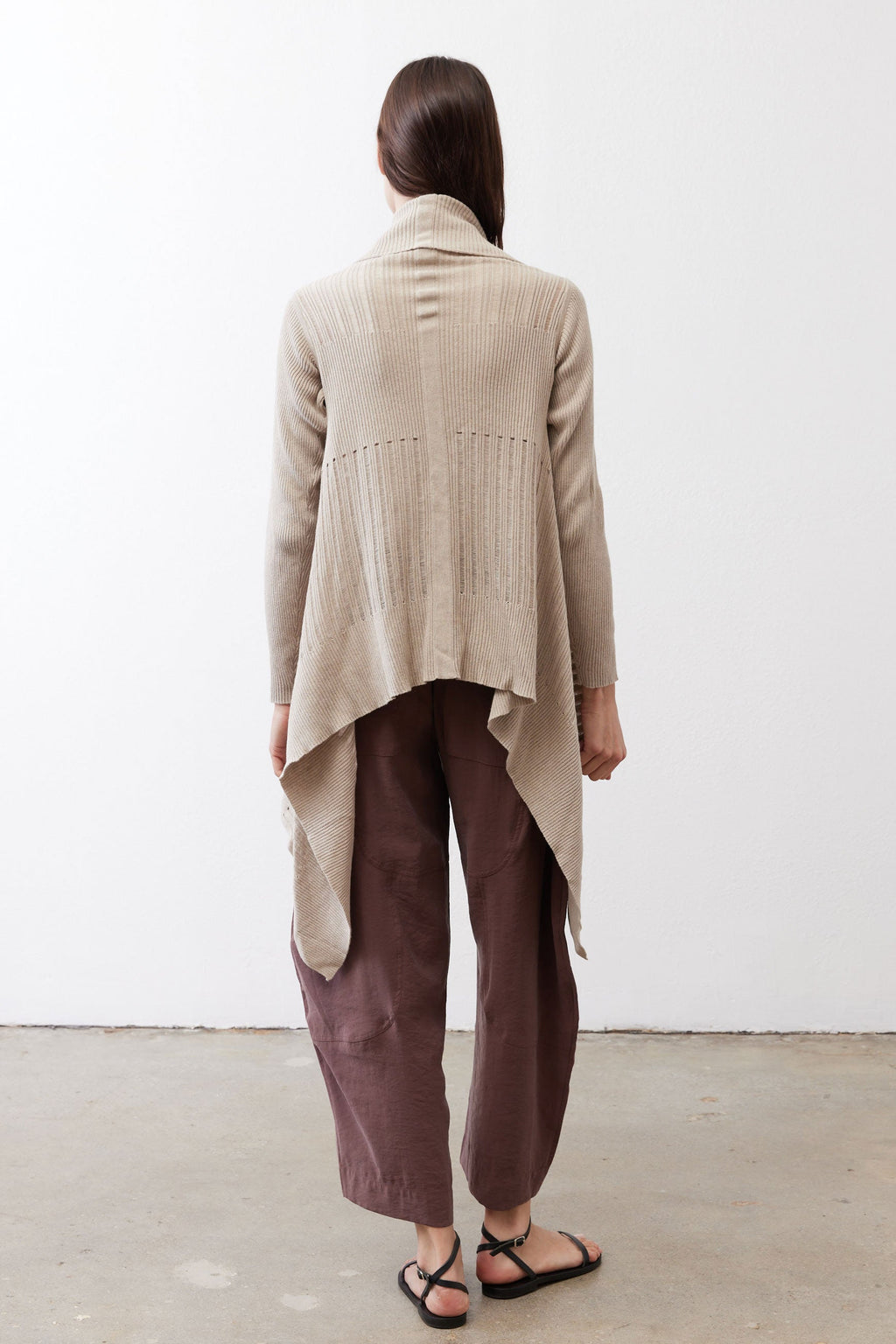 Open-Front Ribbed Knit Cardigan in Marble Sand