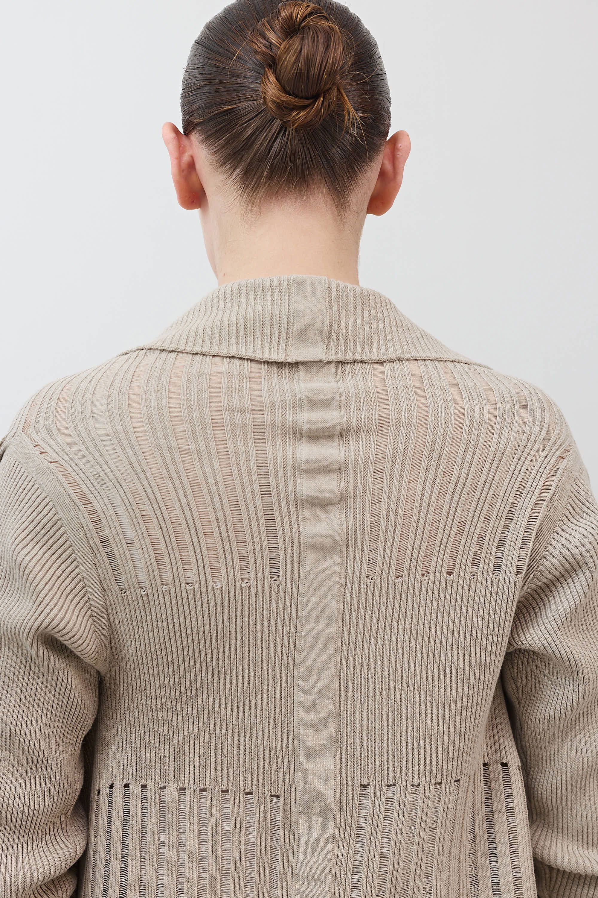 Open-Front Ribbed Knit Cardigan in Marble Sand