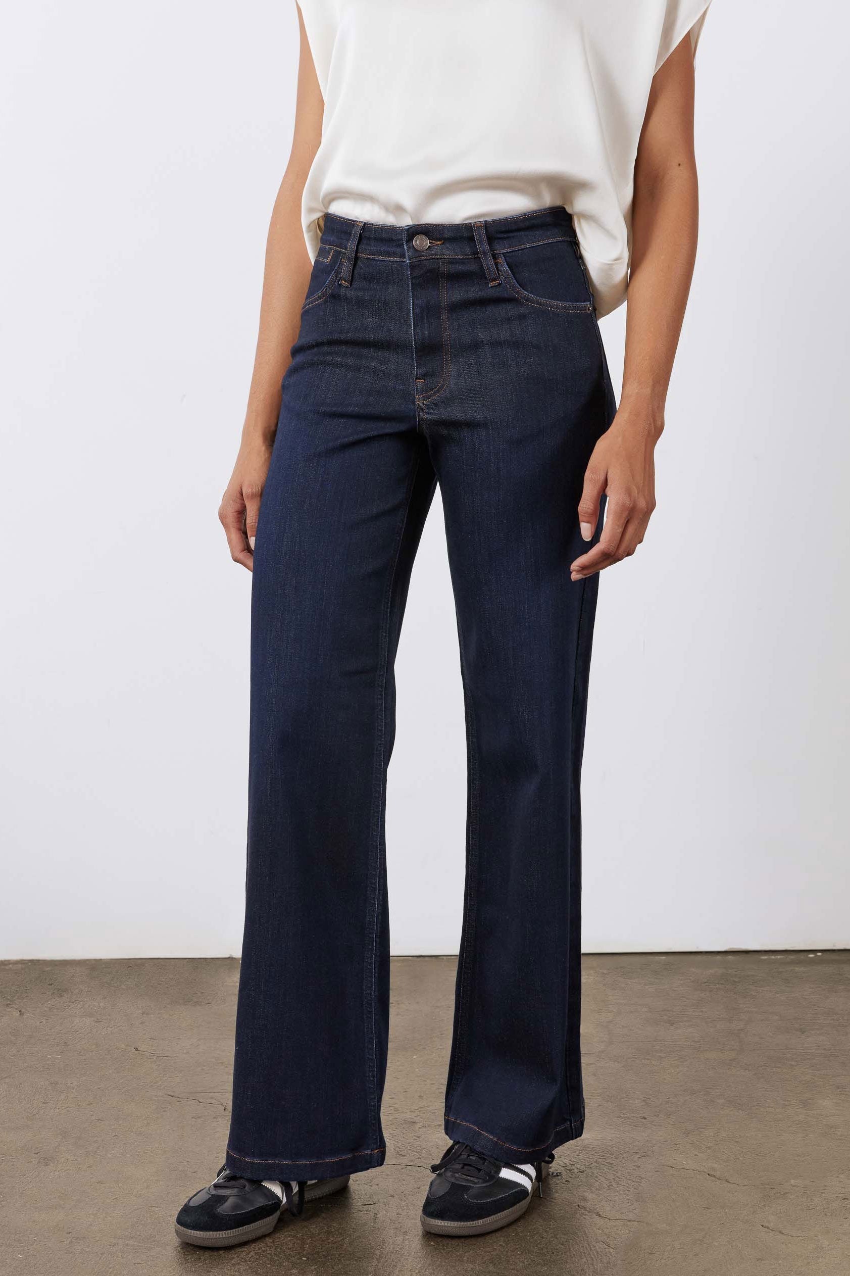 Wide-Leg Palazzo Denim Jeans in Dark Wash