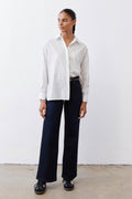 Petite Wide-Leg Palazzo Denim Jeans in Dark Wash