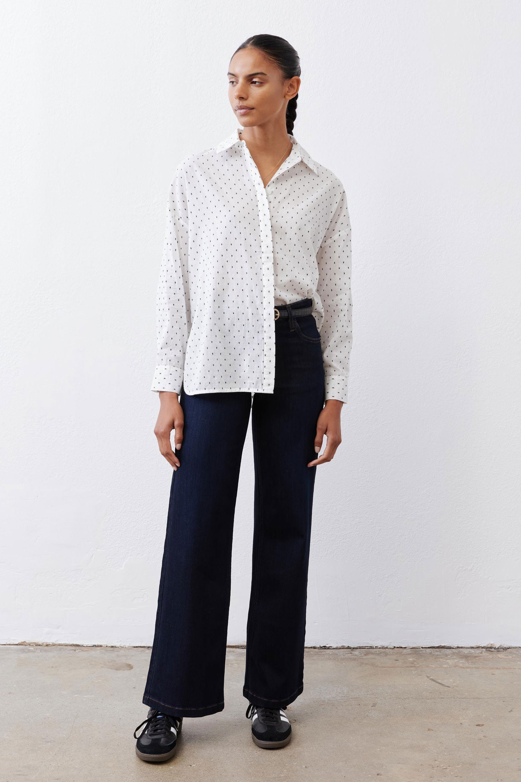 Petite Wide-Leg Palazzo Denim Jeans in Dark Wash