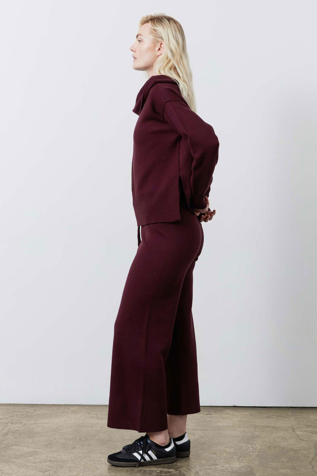 Relaxed Crewneck Knit Lounge Set in Burgundy