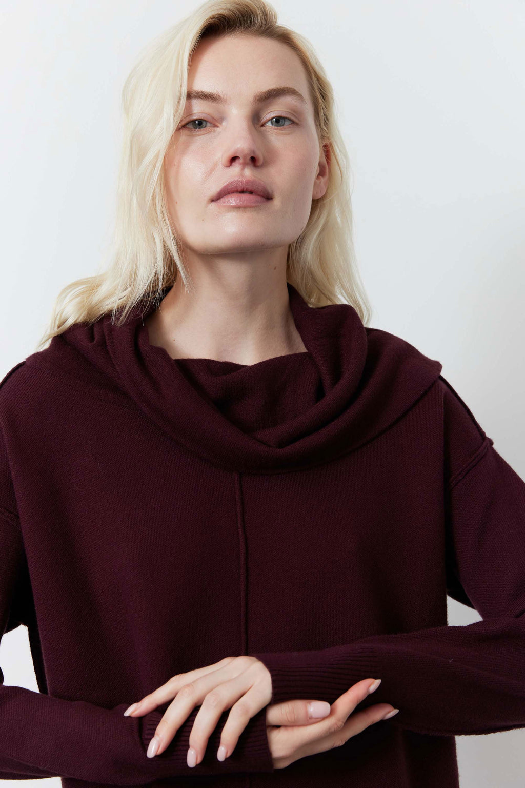 Relaxed Crewneck Knit Lounge Set in Burgundy