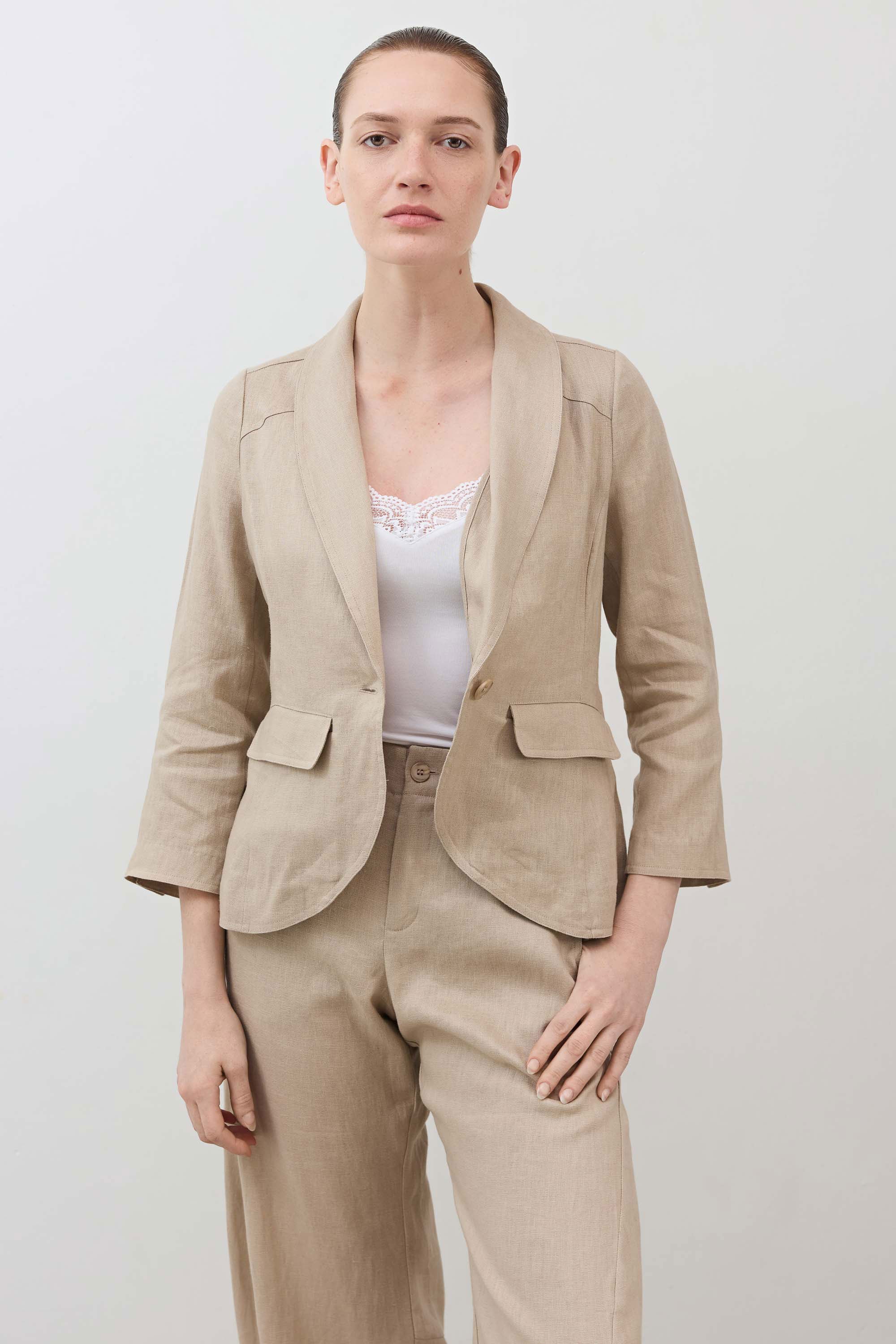 The Cropped Tulip Hem Blazer in Shore