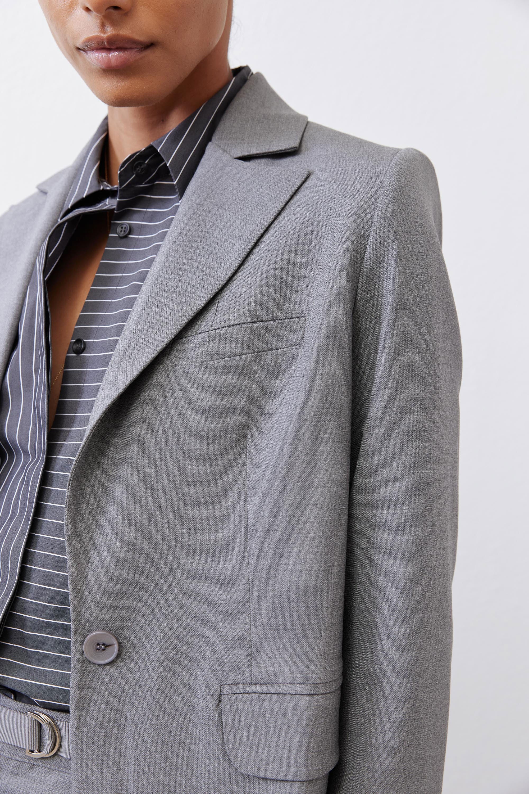Squared-Off Structured Blazer in Pebble Melange