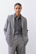 Squared-Off Structured Blazer in Pebble Melange