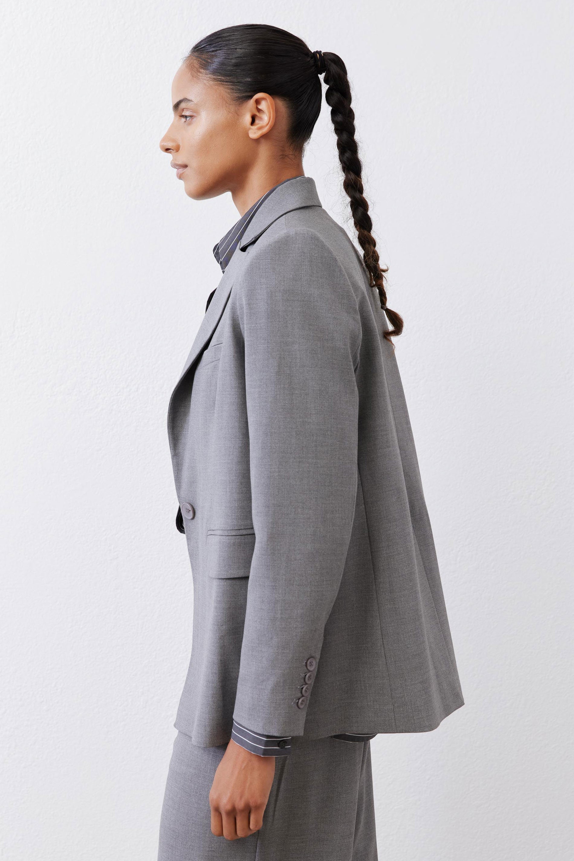 Squared-Off Structured Blazer in Pebble Melange