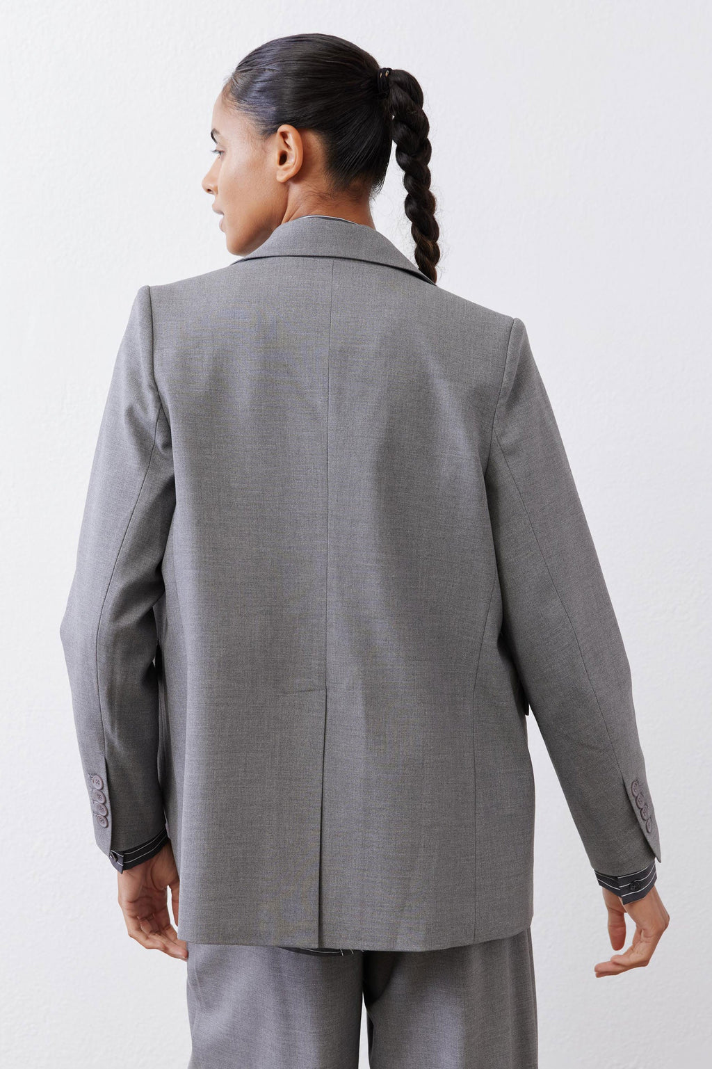 Squared-Off Structured Blazer in Pebble Melange