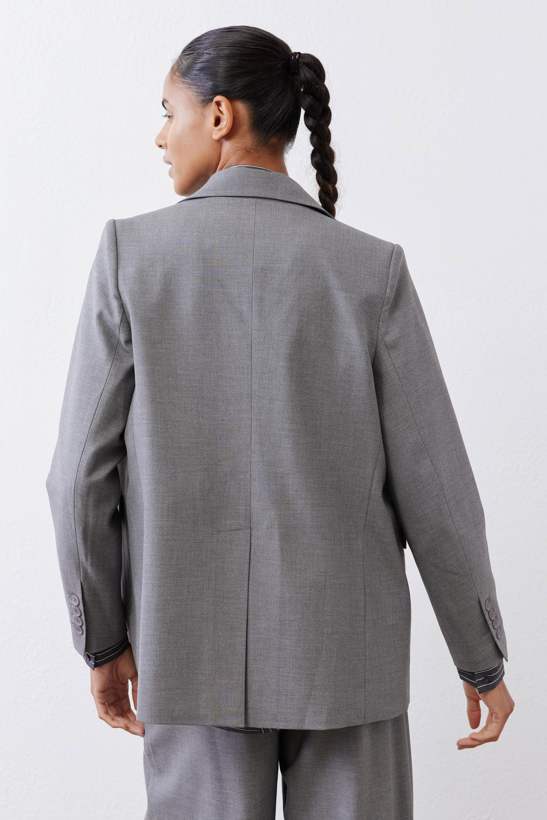 Squared-Off Structured Blazer in Pebble Melange