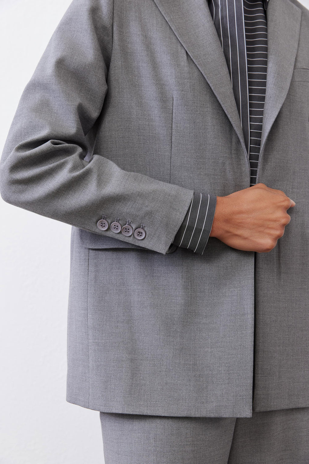 Squared-Off Structured Blazer in Pebble Melange
