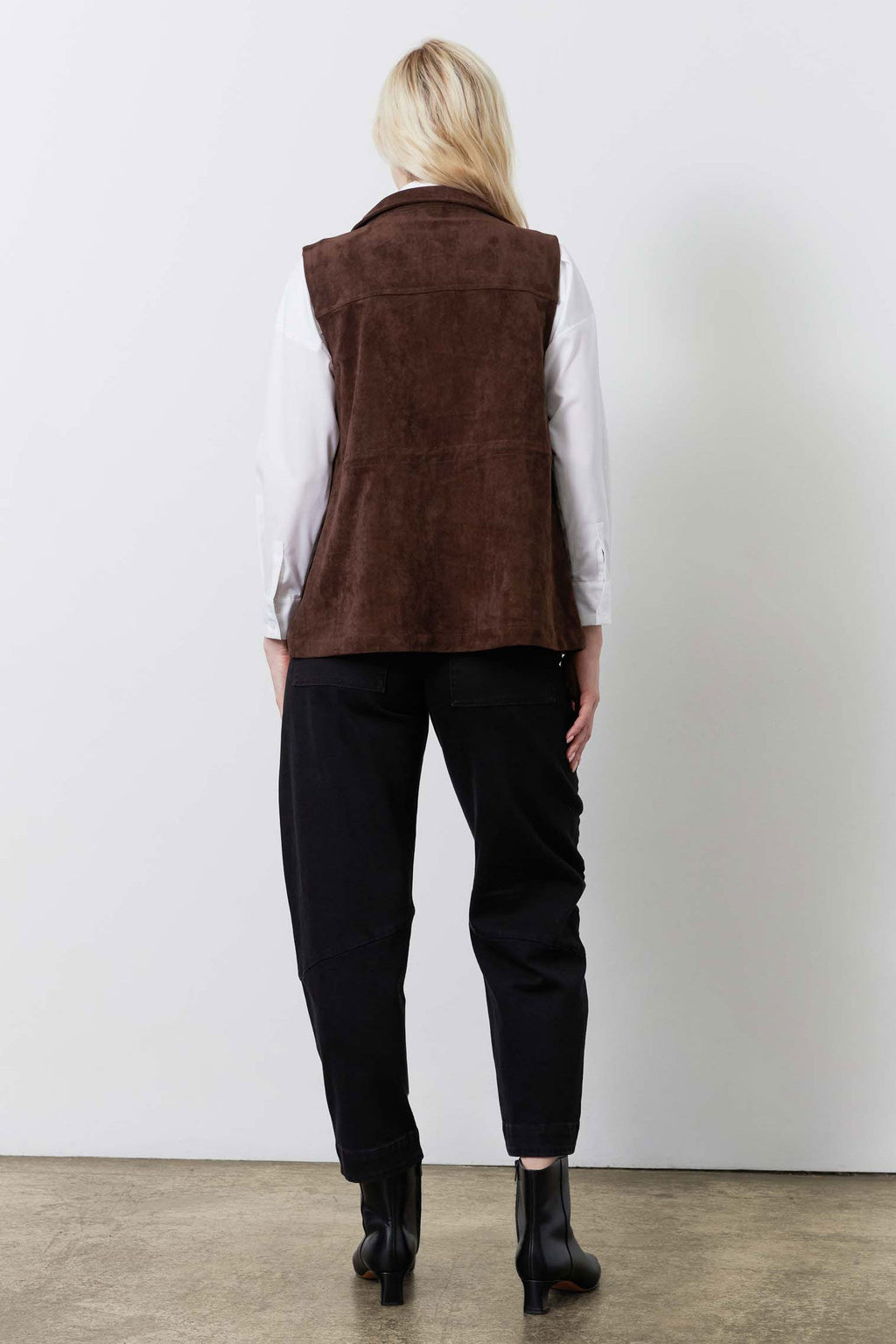 Longline Vegan Suede Cargo Vest in Cocoa