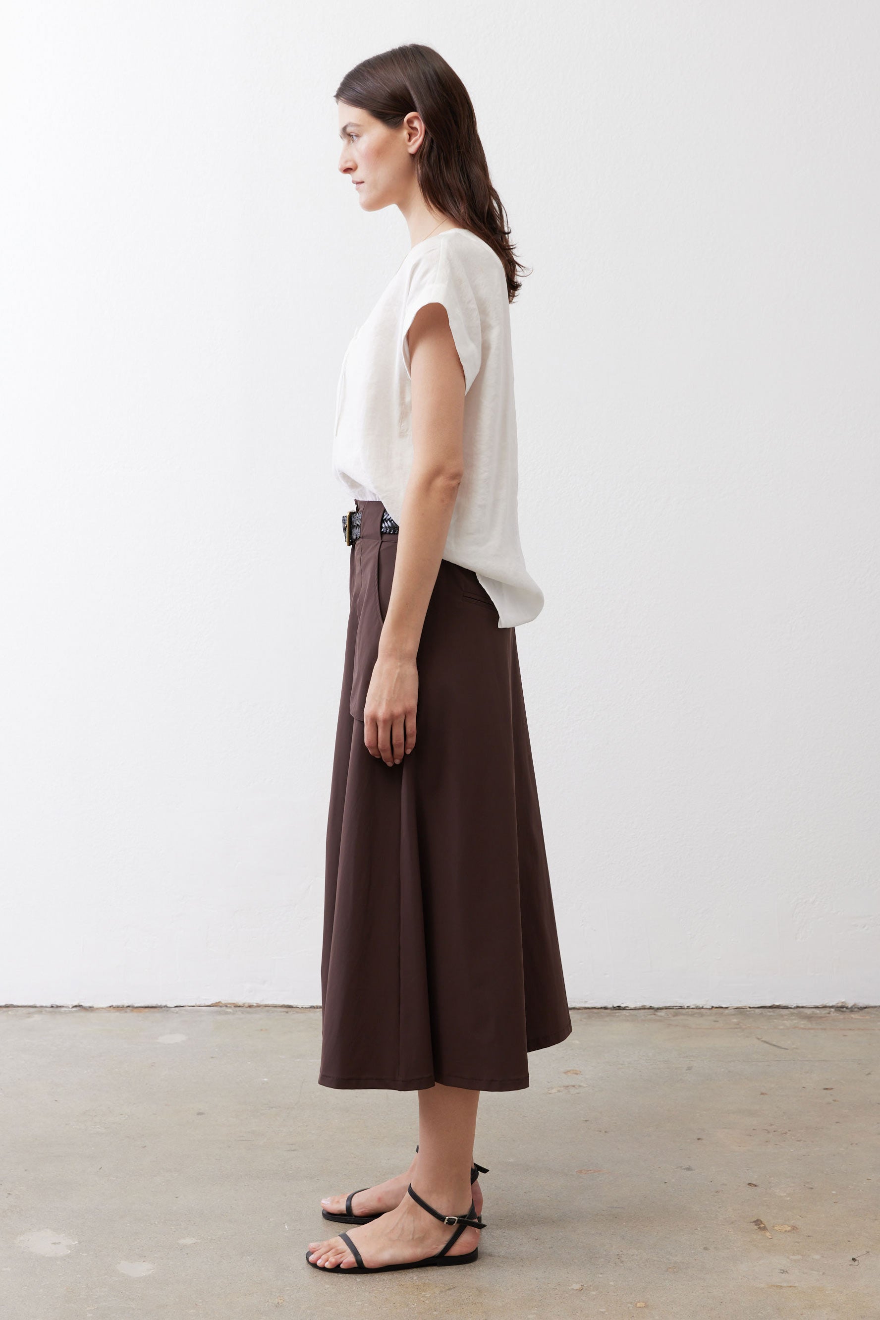 Drapey Button-Front Utility Skirt in Coffee