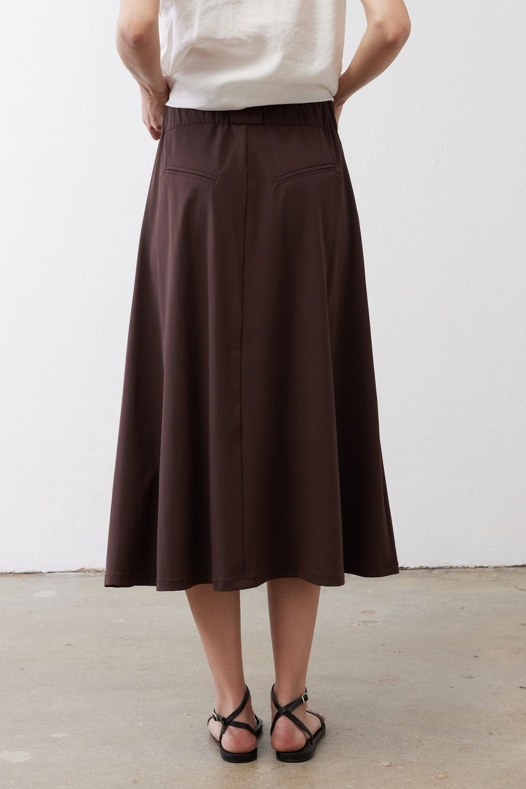 Drapey Button-Front Utility Skirt in Coffee