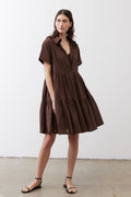 Tiered A-Line Poplin Mini Dress in Milk Chocolate