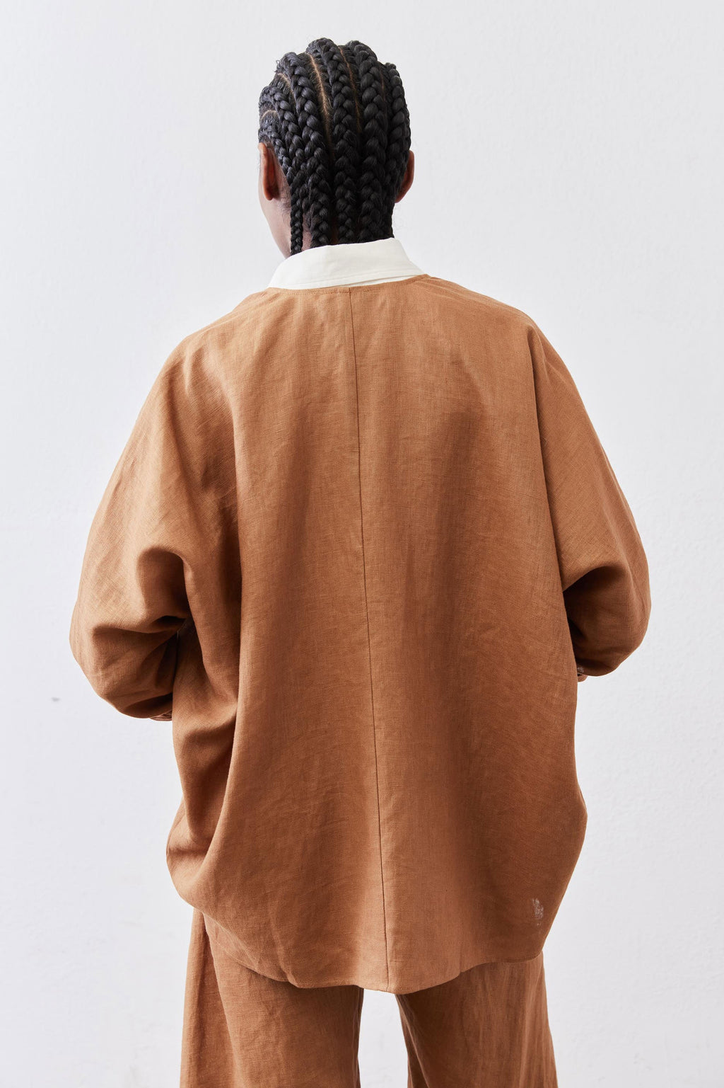 Open-Front Linen Cocoon Cardigan in Caramel